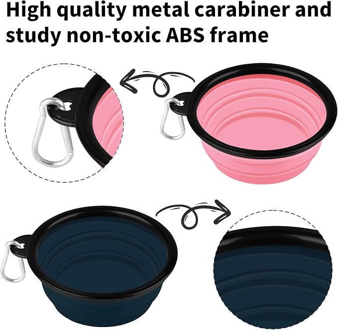COOYOO Collapsible Dog Bowl,2 Pack Collapsible Dog Water Bowls for Cats Dogs,Portable Pet Feeding Watering Dish for Walking Parking Traveling with 2 Carabiners - Image 5