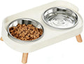 Elevated Cat Bowls, 2 Stainless Steel Raised Cat Food and Water Bowl Set, Splash Proof & Non-Slip, Whisker Fatigue Friendly, Dishwasher Safe for Cats and Small Dogs - White by Unknown