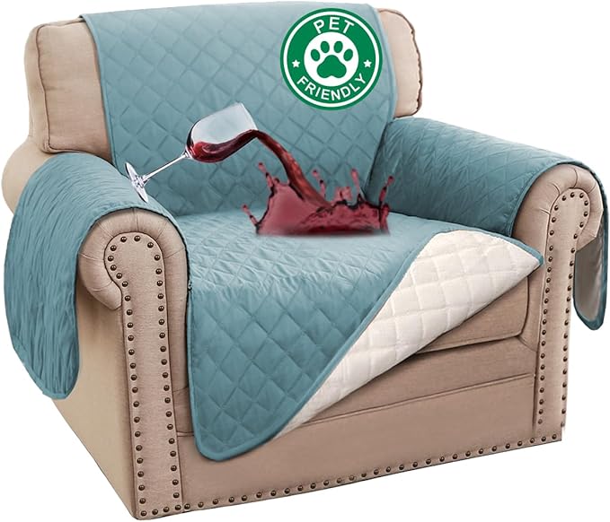 Turquoize 100% Waterproof Sofa Covers Chair Cover Slipcover Couch Protector Triple Non-Slip Sofa Slipcover for 1 Cushion Furniture Protector for Pets, Kids,Dog (Chair 23", Stone Blue) by Turquoize