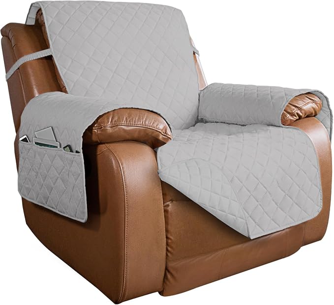 PureFit Reversible Recliner Chair Covers Couch Covers for Dogs, 28 in | Light Gray/Light Gray, Water Resistant Couch Protector, Washable Pet Couch Cover with Non Slip and Elastic Straps For Kids by PureFit