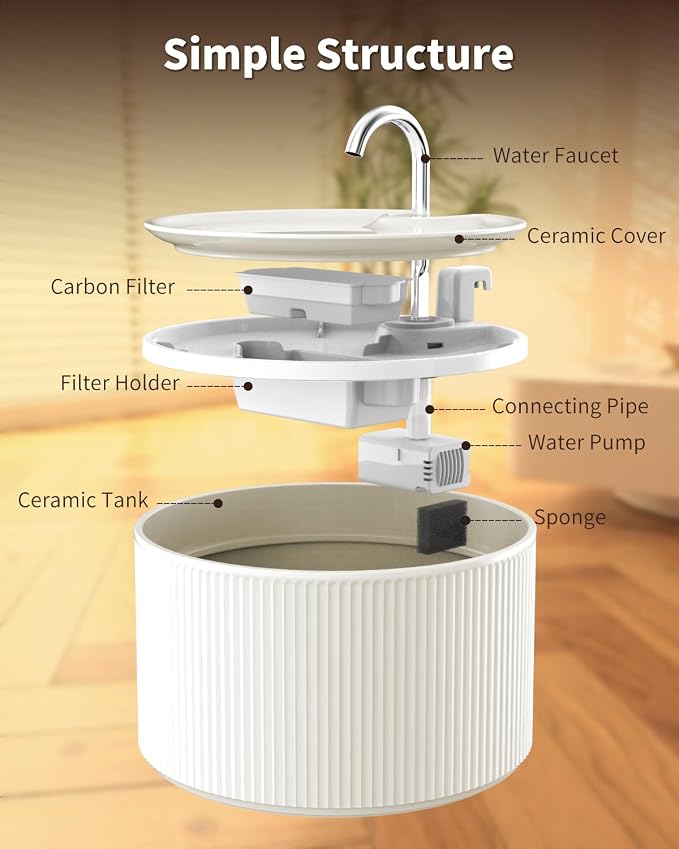 Ceramic Cat Water Fountain, 2.2L/74oz Cat Drinking Fountain | Quiet Pet Fountain for Indoor Cats and Small Dogs, BPA-Free Ceramic, Easy to Clean - Image 8