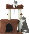 PEEKAB Small Cat Tree Tower,Scratching Post with Condo and Perch for Indoor Cats and Kittens,with Dangling Ball Massage Brush,Brown by PEEKAB