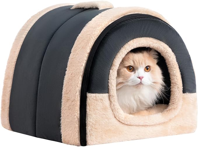 Hollypet Cat Bed Cave for Indoor Cats for Pets up to 20 lbs, Dark Gray | Warm Cat Arched Cave Bed Condo, Covered Kitty House with Removable Washable Cushion, Cozy Enclosed Pet Bed for Small Dogs by Hollypet
