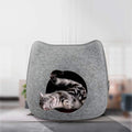 Felt Cat Cave Bed with Removable Cover, Cozy Pet Shelter for Indoor Cats, Zippered Washable Cat House with Roomy Interior (Light Gray, for Cats Under 15 lbs, Cat Ear Style) by YolieraArt