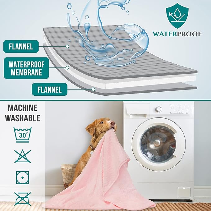 PetAmi Waterproof Dog Blanket, Leakproof Puppy Blanket, 40x60 Light Pink | For Medium Large Pets, Furniture Sofa Couch Cover Protector, Fleece Throw Indoor Cat Kitten, Reversible Washable Soft Plush - Image 4