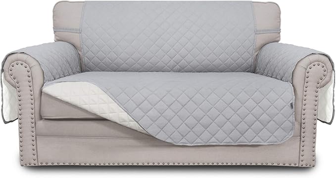 Easy-Going Reversible Couch Cover, 2 Cushion Sofa, Light Gray/Ivory | Loveseat Slipcover For Dogs, Water Resistant Furniture Mat, Living Room, Non-Slip Sofa Cover, Pet Friendly by Easy-Going