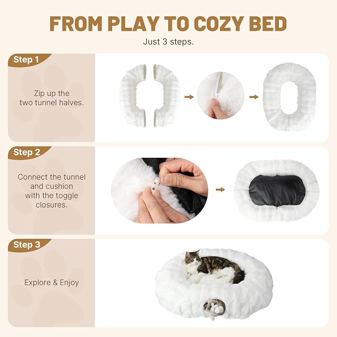 Extra Large Cat Tunnel, 47.2in Luxury Tunnel for Large Cats | Extra Long Bubble Fleece Big Cat Tunnel with Washable Mat, Skin-Friendly Large Tunnel for Cats, Puppy, Rabbits White - Image 7