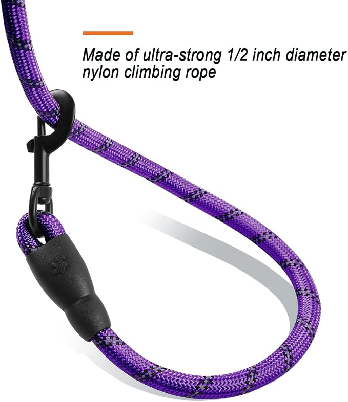 BARKBAY Dog Leashes for Large Dogs Heavy Duty Dog Leash 2 Pack 5 FT with Comfortable Padded Handle Highly Reflective Threads for Medium Large Dogs Walking Training Running (5FT-1/2,Purple+Black) - Image 4