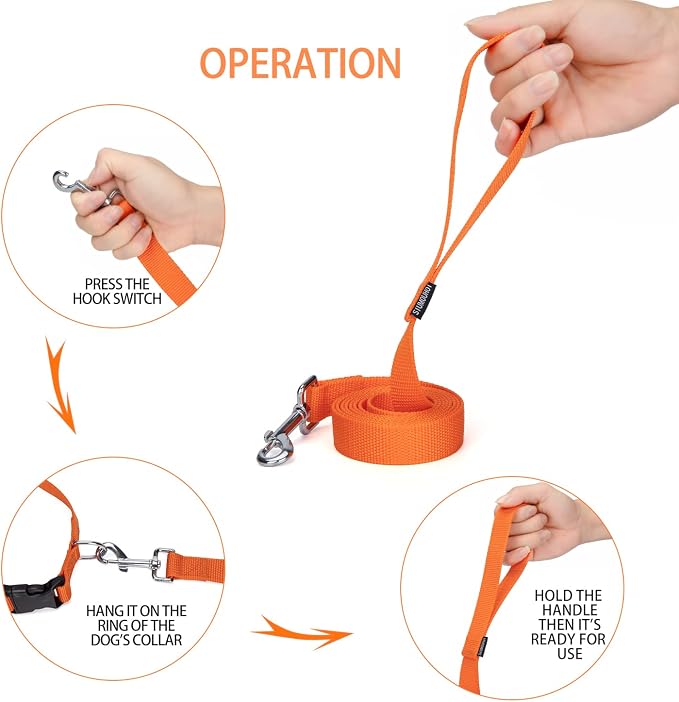 Strong Durable 6ft Nylon Dog Training Leash, 1 Inch Wide Traction Rope, for Small and Medium Dog (Orange, 6 Feet) - Image 3