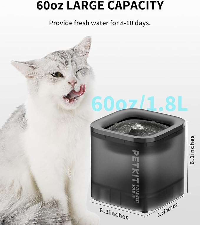 PETKIT Eversweet Solo SE Cat Water Fountain 65oz/1.85L Wireless Pump | Ultra Quiet Pet Water Fountain for Cats and Dogs Inside, Detachable Design Easy to Clean and Assemble, Filters Included - Image 2