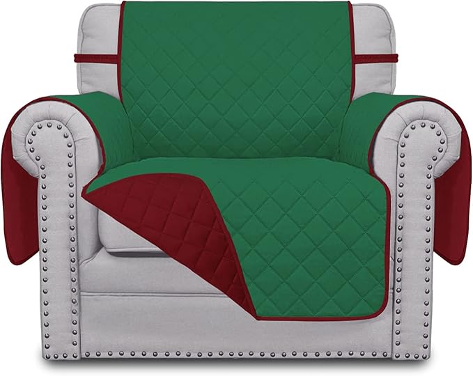 Easy-Going Chair Sofa Slipcover Reversible Sofa Cover Water Resistant Couch Cover Furniture Protector Cover with Elastic Straps for Pets Kids Children Dog Cat (Chair, Green/Christmas Red) | Machine Washable Slipcover For Dogs, Water Resistant Furniture... by Easy-Going