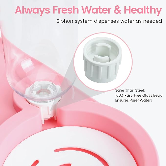 Double Elevated Dog Cat Food Water Bowls, Stainless Steel Cat Food Water Bowl with No-Spill Mat, Raised Tilted Dishes for Indoor Kitten, Puppies, Small or Medium Size Dogs Cats, Pink - Image 6