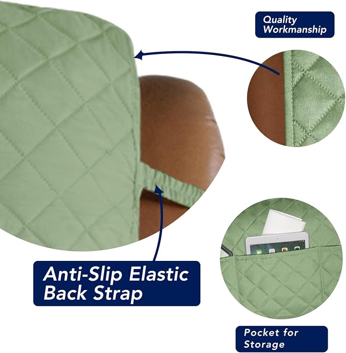 PureFit Reversible Recliner Chair Covers Couch Covers for Dogs, 28 in | Sage Green/Ivory, Water Resistant Couch Protector, Washable Pet Couch Cover with Non Slip and Elastic Straps For Kids - Image 3