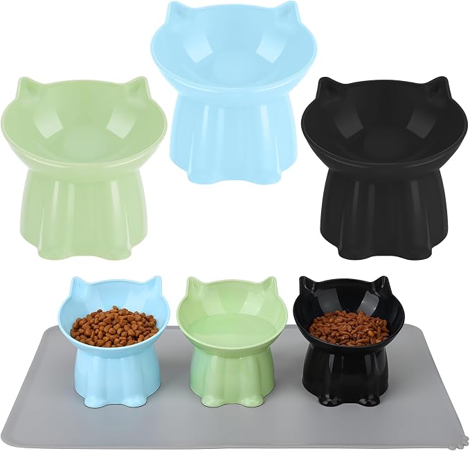 3 Pcs Elevated Cat Bowls 15°Raised Cat Food Bowl with Silicone Mat Green | Whisker Friendly Anti Vomiting Cats Dishes Pet Food and Water Bowls for Indoor Cats Kittens - Image 9