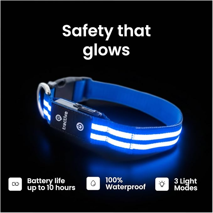 Tractive LED Light Up Dog Collar USB Rechargeable Waterproof (Blue) - Image 3