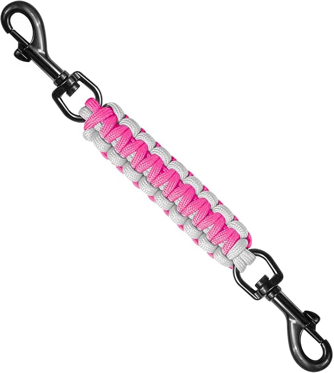 Dog Collar Safety Clip, Collar Companion, Handmade Backup Safety Strap, Double-Ended Clip Leash Connector, Suitable for Dog Harnesses, Prong, Pinch Collars (Pink,Light Gray, 1 Pack) by Unknown