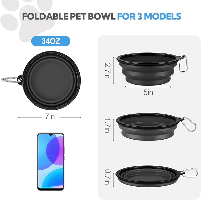 Collapsible Dog Bowl Large 34oz, Travel Dog Water Bowl Portable | 2 Pack, 2 Carabiner Clips, Silicone Travel Dog Bowl Foldable, Feeding Watering Dish Bowl, for Parking, Walking, Camping - Image 2