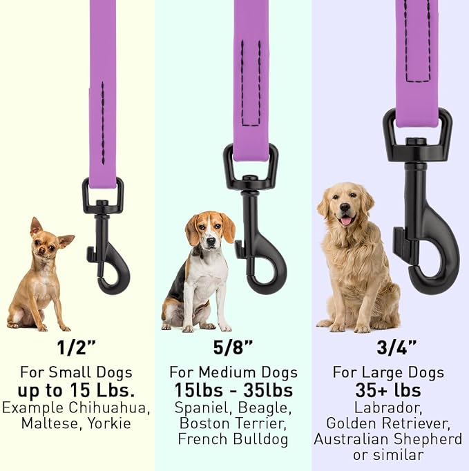 Dogline Biothane Waterproof Dog Leash Strong Coated Nylon Webbing with Black Hardware Odor-Proof Easy to Clean High Performance for Small or Large Dogs Made in USA 4 or 6 ft Lead, Amethyst Purple - Image 3