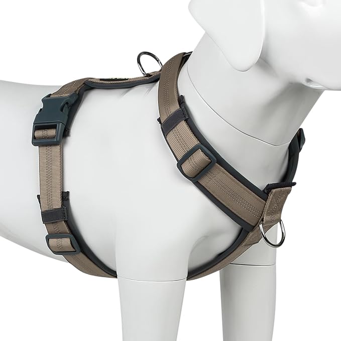 Plutus Pet No Pull Dog Harness, Adjustable Nylon Harness with Soft Padding | Reflective with Front Clip, Heavy Duty for Training and Walking, for Small Medium Large Dogs, Beige, M by PLUTUSPET
