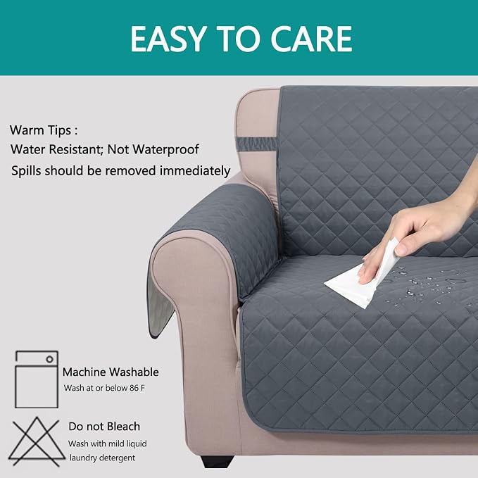 U-NICE HOME Reversible Recliner Chair Covers, Dark Blue/Light Grey | 23''Armchair Cover for dogs Washable, Pet Friendly, Elastic Straps, Water Repellent, Diamond Quilted - Image 5