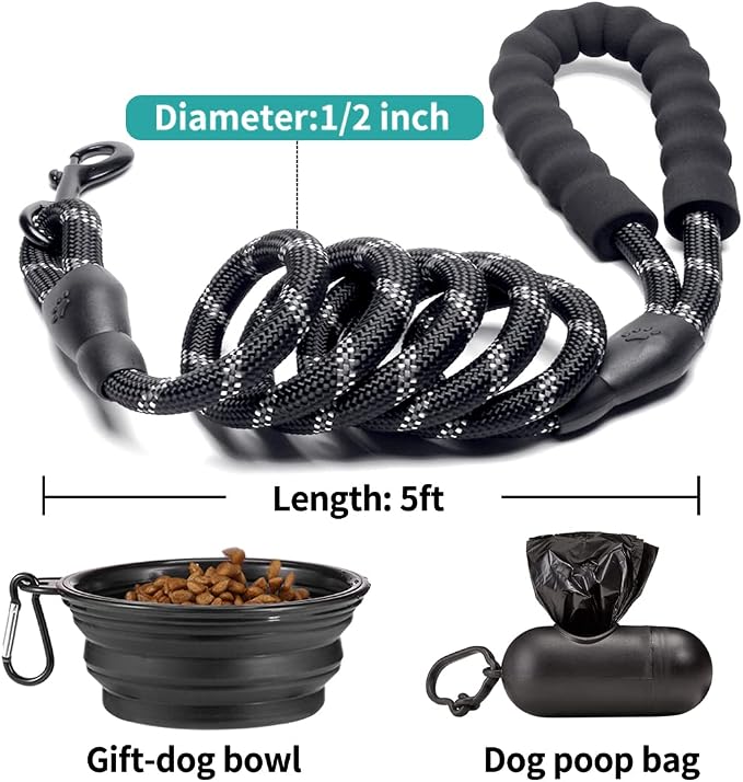 COOYOO 2 Pack Dog Leash 6 FT Heavy Duty - Comfortable Padded Handle - Reflective Dog Leash for Medium Large Dogs with Collapsible Pet Bowl - Image 4