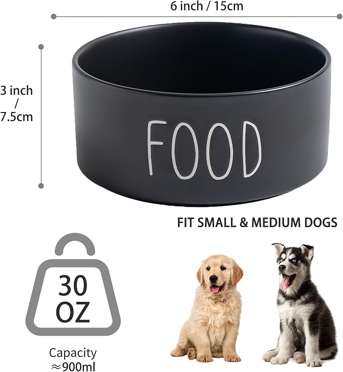 Ceramic Dog Bowls Set of 2 - Weighted Dog Dishes with Food & Water Lettering for Small and Medium Dogs, Food Grade Pet Bowl, Dishwasher & Microwave Safe (6 inch, 2 * 30oz, Black) - Image 3