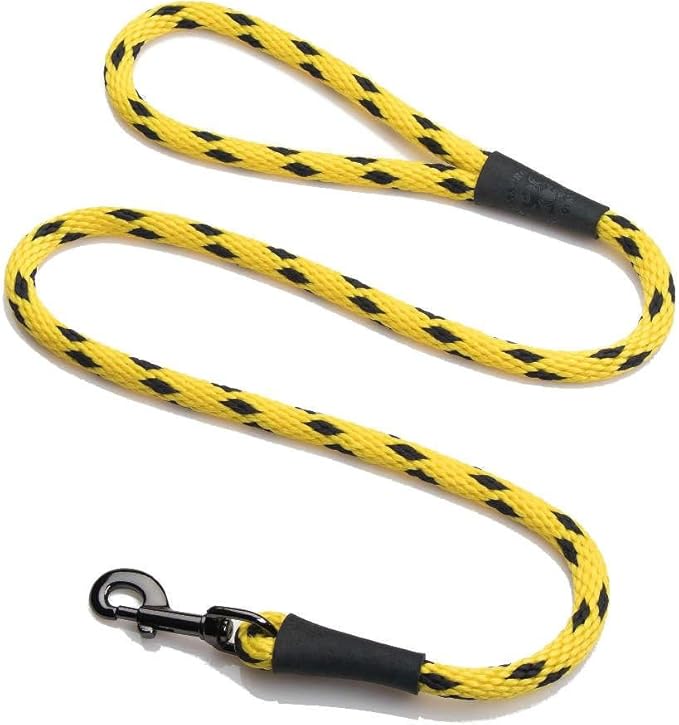 Mendota Pet Snap Leash - British-Style Braided Dog Lead, Made in The USA - Black Ice Yellow, 1/2 in x 6 ft - for Large Breeds by MendotaPet