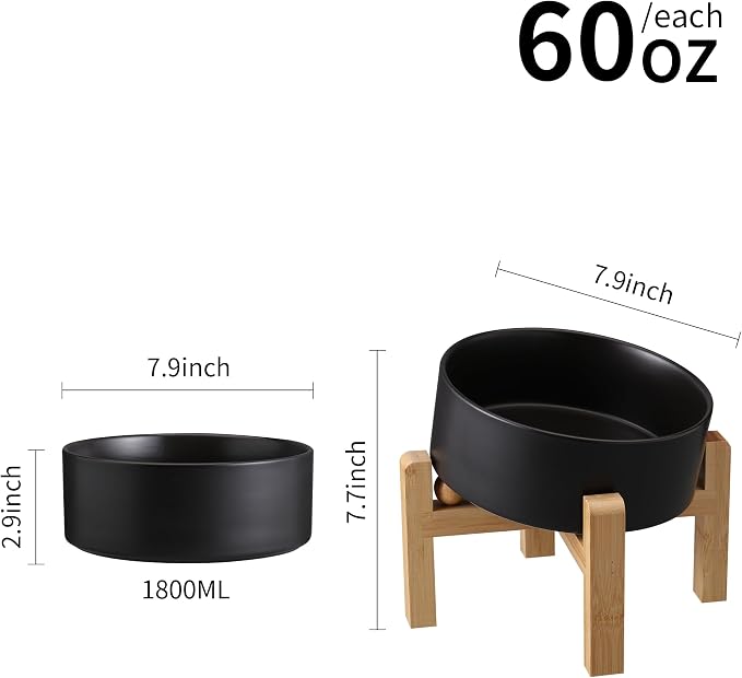 Black Elevated/Raised 15°Tilted Anti Slip Ceramic Dog Bowl for Medium & Large Breeds,Slanted Bulldog Big Face Pet Feeding Food Water Dish Stand for Dogs (7.6 Cups/60OZ) - Image 3