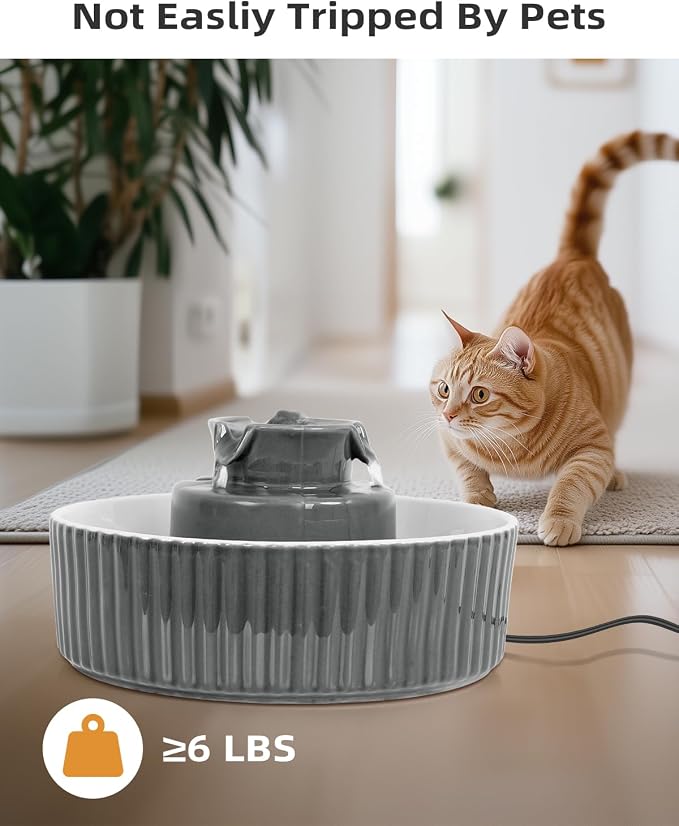 Ceramic Cat Water Fountain, 2.1L/71oz Cupcake Pet Water Fountain | Gray, Automatic Pet Water Fountain For Cats & Dogs, Double Filtration System, Easy To Clean, 360° Circulating Water Design - Image 3