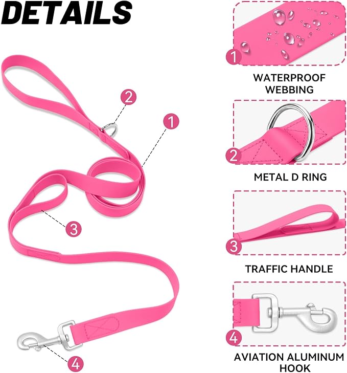 Waterproof Dog Leash with Double Handle, 6 FT Durable Odor-Proof Dog Leashes with Strong Aviation Aluminum Hooks Fits Small Medium or Large Dogs - Image 3