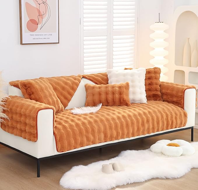 Faux Fur Couch Covers for Sofa Thick Fuzzy Sofa Covers for Dogs | Soft Warm Couch Cover Shaggy Fuzzy Sectional Sofa Cover Non-Slip Plush Sofa Slipcover Furniture Protector - Image 4