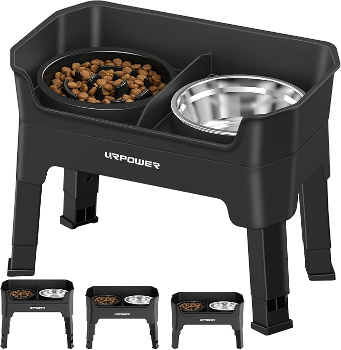 URPOWER Mess Proof Elevated Dog Bowls Double Deck Slow Feeder | No Spill Water Bowl, Slow Feeder Dog Bowls, Non-Slip Food and Water Bowl Set for Small, Medium & Large Dogs by URPOWER