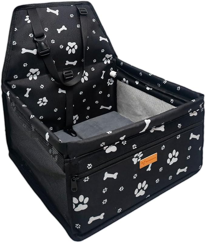 Pet Dog Booster Seat, Upgrading the Framed wall to Prevent Collapse，Breathable and Foldable Pet Car Basket，Removable andWashable pet car seat (Black Footprints) by Unknown