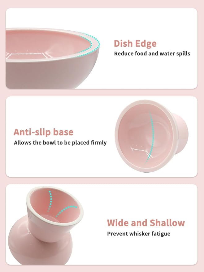 LoeJan Elevated Cat Food and Water Bowls Set, Pink - Raised Ceramic Anti-Vomit Whisker-Free Feeder for Kittens to Adult Cats - Image 4