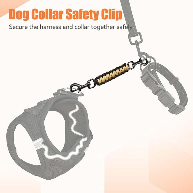 Dog Collar Safety Clip, Collar Companion, Handmade Backup Safety Strap, Double-Ended Clip Leash Connector, Suitable for Dog Harnesses, Prong, Pinch Collars (Black,Gold, 1 Pack) - Image 4
