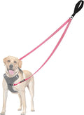PetBonus Two Point Control Dog Leash, No Tangle Training Walking Leashes | Soft Padded Handle, Reflective, Works with No Pull Harnesses, Converts to Single Lead for Medium Large Dogs, Pink by Petbonus