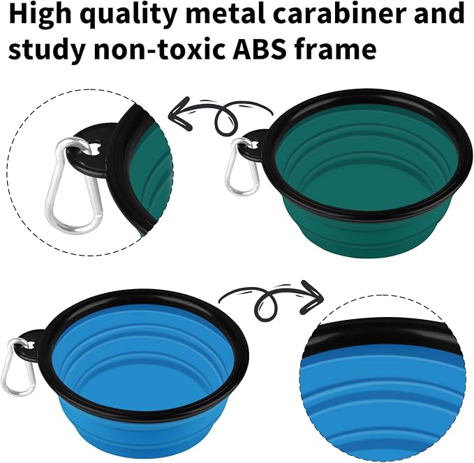 COOYOO Collapsible Dog Bowl,2 Pack Collapsible Dog Water Bowls for Cats Dogs,Portable Pet Feeding Watering Dish for Walking Parking Traveling with 2 Carabiners - Image 5