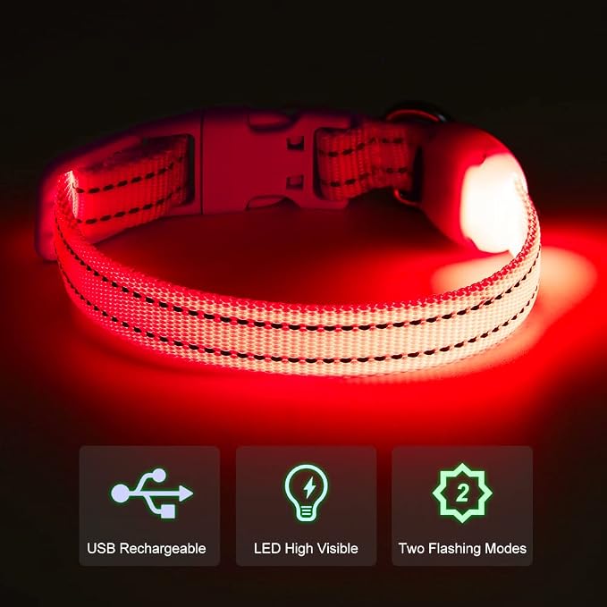 Light Up Dog Collar for Small Dogs, LED Dog Collar Rechargeable Safety Dog Lights, Fully Adjustable Glow in The Dark Puppy Collars for Night Walking & Camping (X-Small, Red) - Image 5