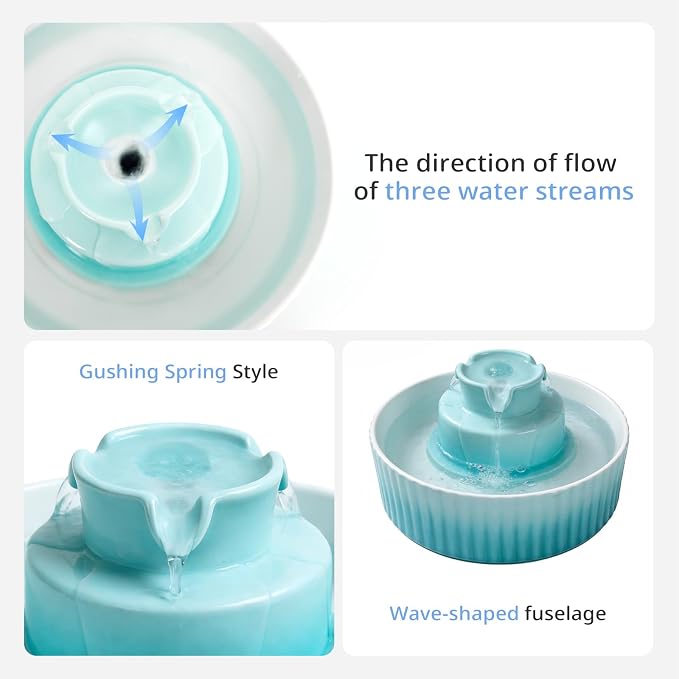 Ceramic Cat Water Fountain, 2.1L/71oz Cupcake Pet Water Fountain | Gradient Blue Automatic Pet Water Fountain For Cats & Dogs, Double Filtration, Easy To Clean, 360° Circulating Water Design - Image 5