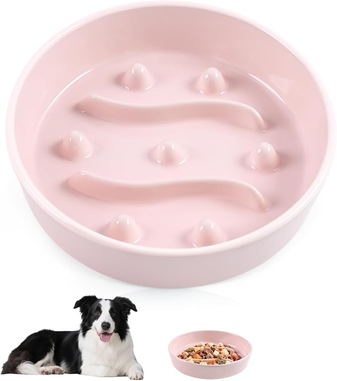 Ceramic Slow Feeder Dog Bowls,1.5 Cups Dog Food Dish for Medium& Large Dogs | 7.5 inch Puzzle Dog Food Bowl for Fast Eater, 28OZ, (Pink) by Unknown