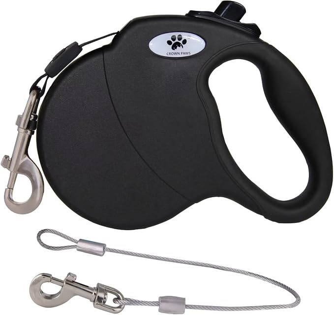 13ft Retractable Dog Leash for Small Breed Dogs up to 22 lbs with a Detachable Chew Proof Extender Wire Ropes (Black S) by CROWN+PAWS
