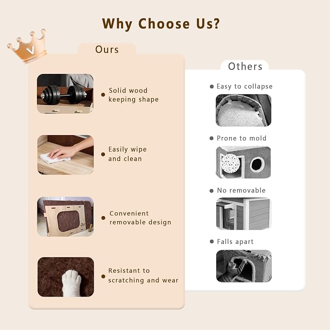 Cat Houses for Indoor Cats, Two-Story Cat Bed Cube for Multiple Small Kittens, Removable Felt Cat Cave Hideaway Condo with Fluffy Ball, Scratch Pad - Image 4