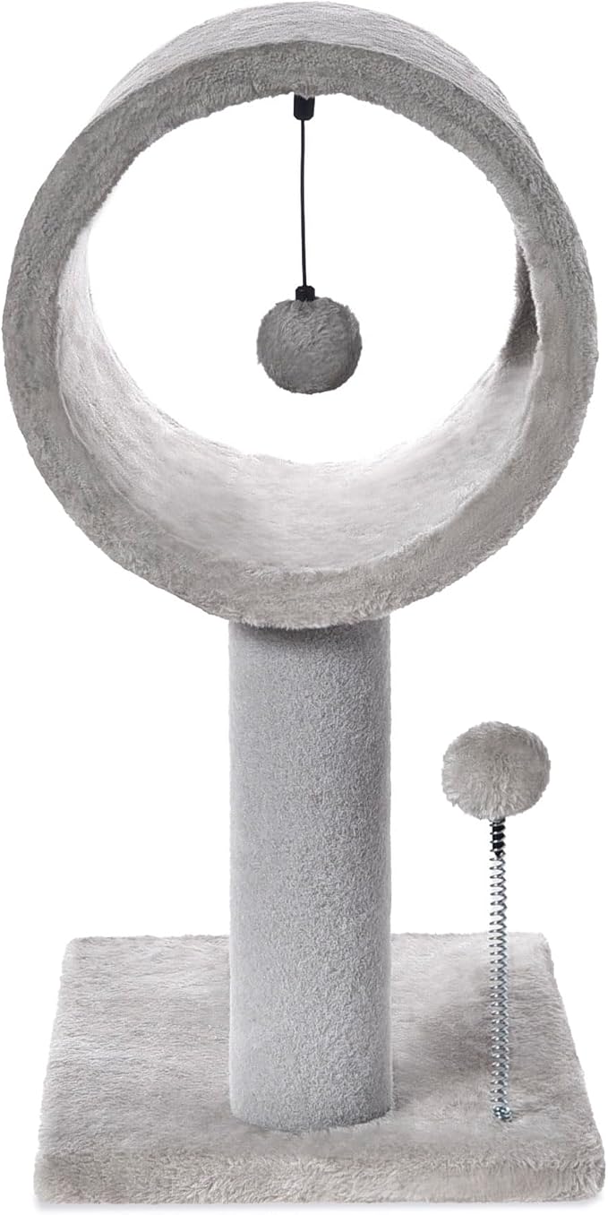 Cat Craft 20.5" Cat Tree, Small Cat Scratching Post with Tunnel, Grey | For small cats under 7 lbs. Soft plush fabric, light scratching use only, not heavy sisal material. - Image 3