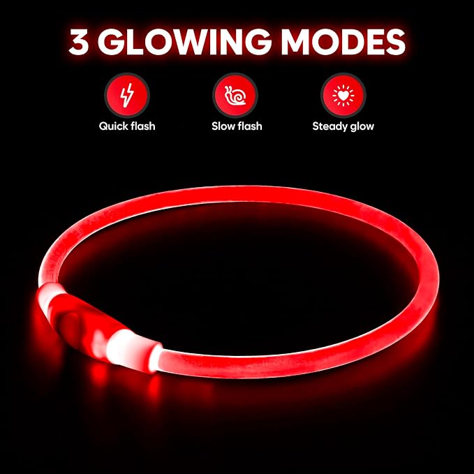 HIGO LED Dog Collar Light - USB Rechargeable Light Up Dog Collars, DIY Flash LED Dog Necklace for Your Dogs Walking at Night (Red) - Image 2