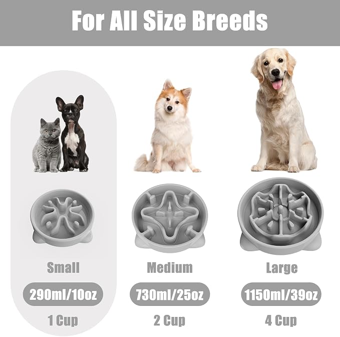 Slow Feeder Dog Bowls Small Breed, Dog Food Bowl Small Anti-Choking Bloat Stop Puzzle Healthy Eating Bowl (Gray, 1 Cup) - Image 6