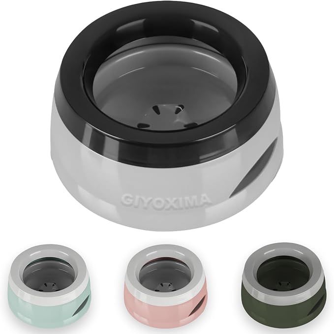 25oz Spill-Proof Dog Water Bowl – Slow Drink, No-Splash Pet Feeder for Small/Medium Dogs, Cats, Puppies & Kittens, Non-Slip Portable Bowl for Car, Travel, Home – Grey by GIYOXIMA