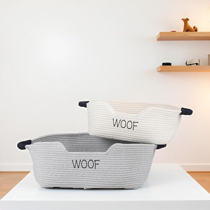 Morezi Dog Toy Basket 2 Pieces Woven Dog Toy bin Low in Front Organizer Storage - Perfect for Collecting Puppy Combs Shampoo Brushes Towel Grooming Stuff in Bathroom playroom Closet - Image 6