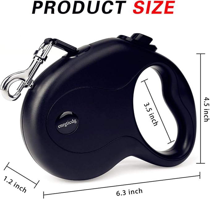 enrgticdg 16Ft Retractable Dog Leash,Light Weight Leash for Small to Medium Dogs/Cats Up to 50lbs,Stainless Steel Spring Strong Nylon Tape, Tangle Free, One-Handed Brake. (Charcoal Black) - Image 3