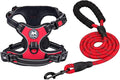 PoyPet Dog Harness and Leash Set, No Pull Vest with Front Clip and Handle | Escape Proof, Reflective, 3 Buckles, 2 D-rings, Adjustable, Soft Padded, 5 Feet Leash, for Walking Training, Red, S by PoyPet