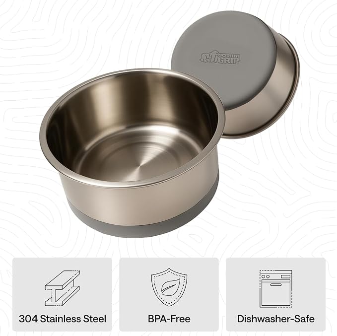 GORILLA GRIP Dog Bowls, Food Grade Stainless Steel, Set of 2, 8 Cup, Gray | 304 Stainless Steel Pet Feeding Bowls Hold 64 fl oz Each, Dishwasher Safe, Rust Resistant, BPA Free Rubber Base - Image 6